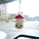 Cute Car Mirror Hanging Accessories, Crochet Milk Bottle Smiley Mushroom Doll Car Rear View Mirror Accessory, Kawaii Car Accessory for Women