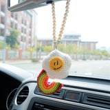 Crochet Smile Poached Egg & Rainbow Car Mirror Accessory, Cute Smiley Face Car Rear View Mirror Hanging Accessory, Car Interior Decor Boho