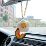 Crochet Smile Poached Egg & Rainbow Car Mirror Accessory, Cute Smiley Face Car Rear View Mirror Hanging Accessory, Car Interior Decor Boho