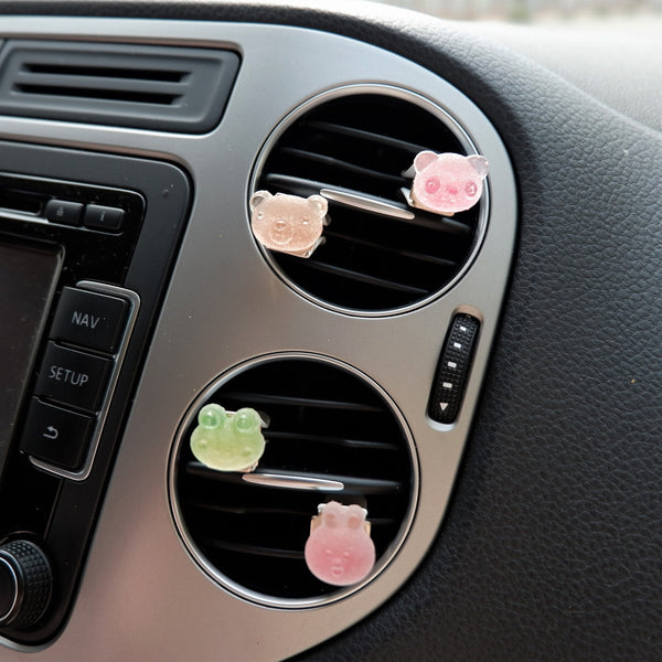 4Pcs Car Vent Clips, Kawaii Gummy Candy Car Air Vent Clip, Rainbow Frog/Bear/Bunny/Panda Magnets, Cute Animal Car Interior Accessory