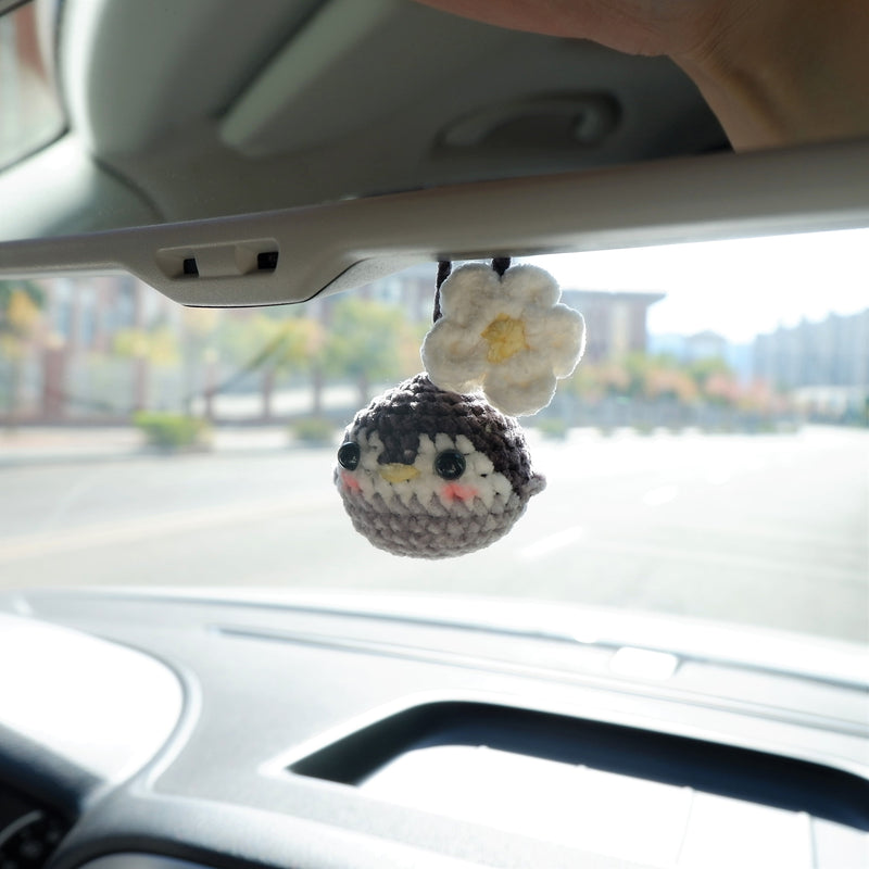 Cute Car Mirror Hanging Accessories, Crochet Fluffy Penguin/Avocado & Daisy Car Rear View Mirror Accessory, Kawaii Car Accessory for Teens