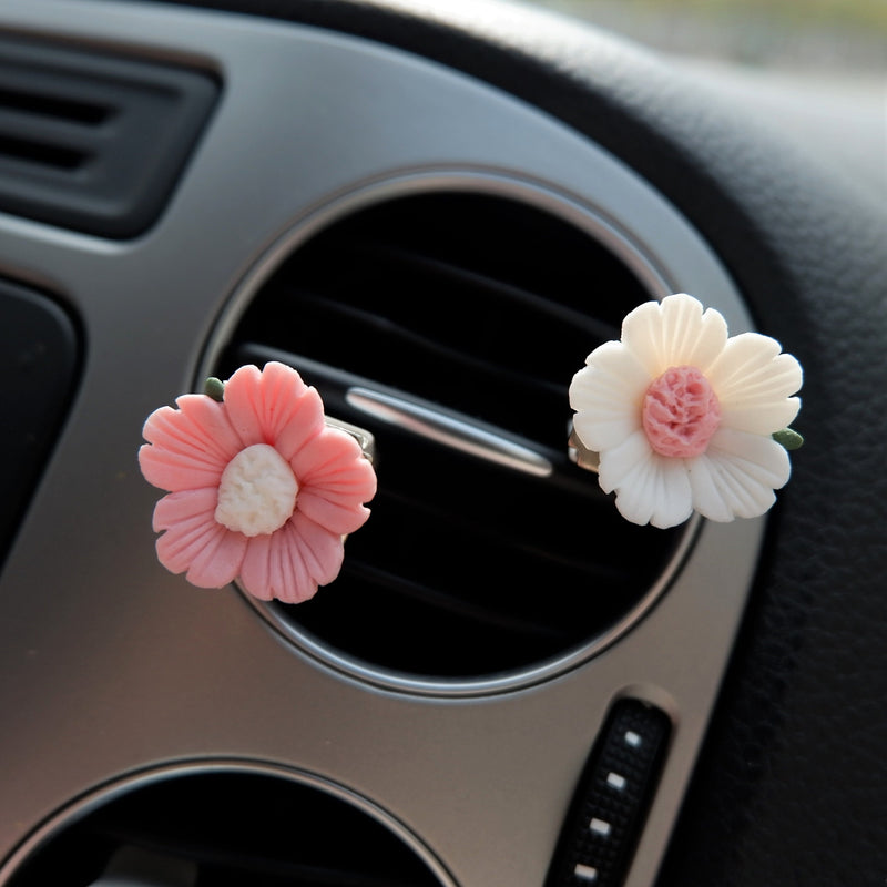 4pcs Car Vent Clips, Clay Flower Car Accessories, Cherry Blossom Car Air Vent Clip, Cute Car Accessory for Women, Flower Magnets for Fridge