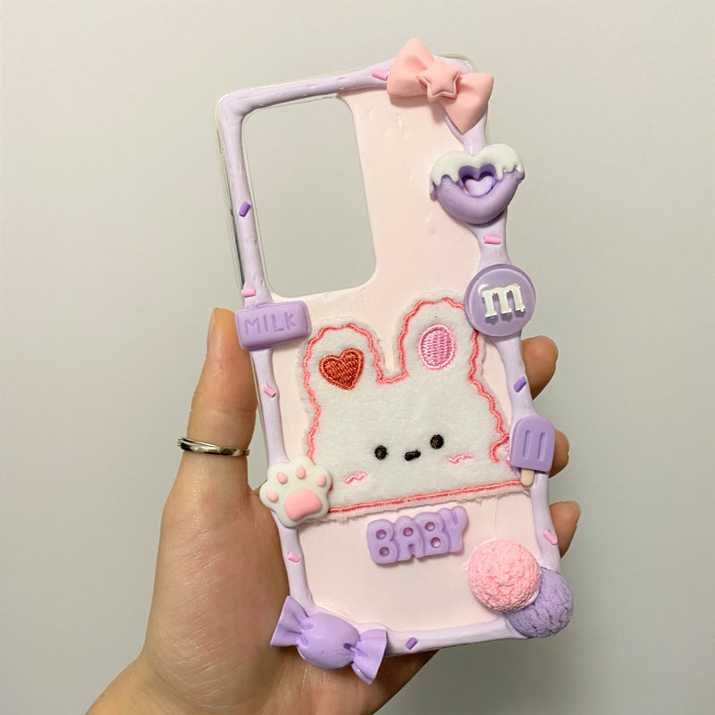 Decoden Phone Case, Bunny & Bear iPhone Case, Kawaii Anime Phone Case, Chenille Patch Phone Case for iPhone X/11/XR/13 Pro, OnePlus, Galaxy