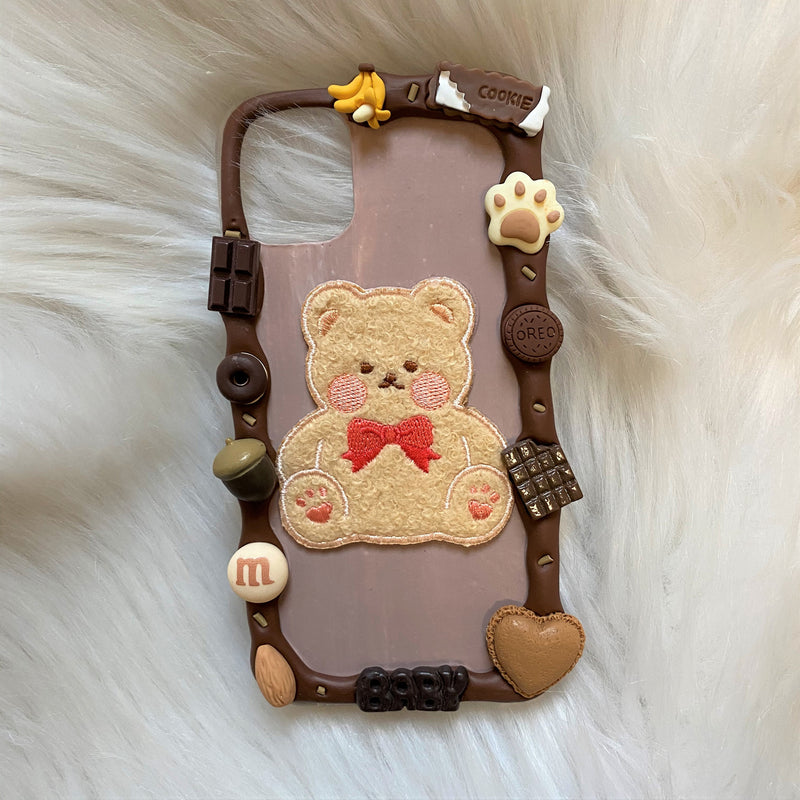 Custom Decoden Phone Case, Bear iPhone Case, Kawaii Anime Phone Case, Chenille Patch Phone Case for iPhone X/11/XR/13 Pro, OnePlus, Galaxy