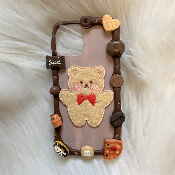 Custom Decoden Phone Case, Bear iPhone Case, Kawaii Anime Phone Case, Chenille Patch Phone Case for iPhone X/11/XR/13 Pro, OnePlus, Galaxy