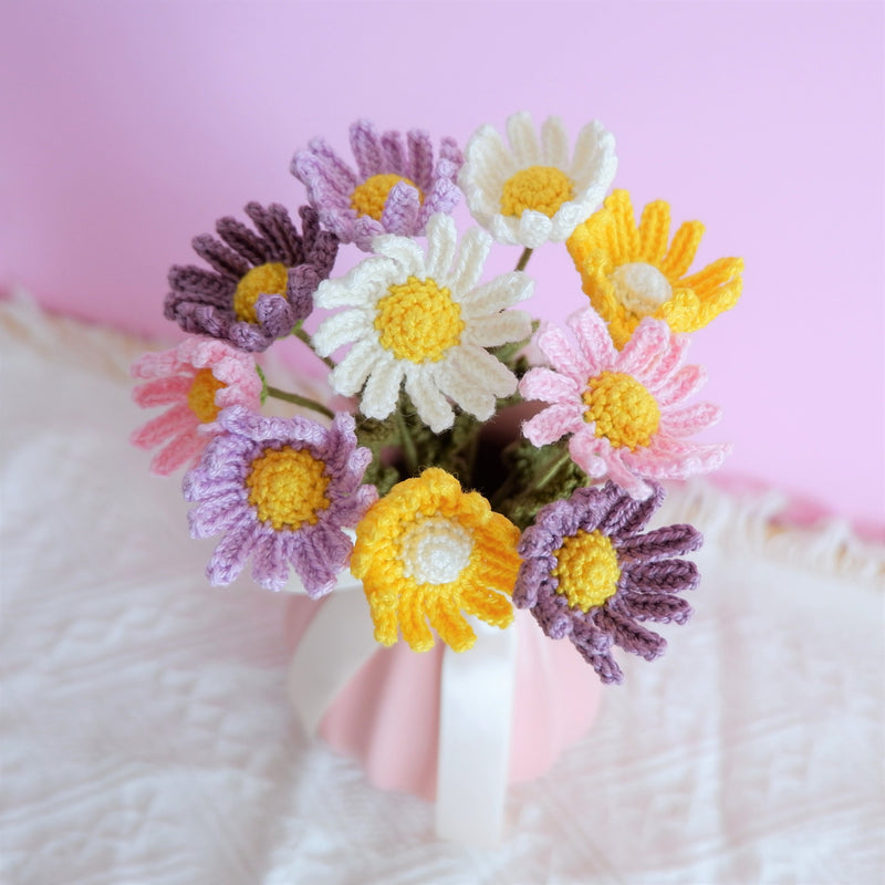 Crochet Daisy Bouquet, Rainbow Daisy Bunch, Crochet Floral Arrangement, Knitted Everlasting Flower, Office Decor, Gift for Her, Mothers Day