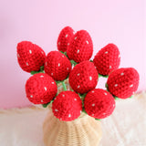 Crochet Strawberry & Daisy Bouquet, Red Strawberry Bunch, Crochet Floral Arrangements, Knitted Everlasting Flower, Office Desk Decor