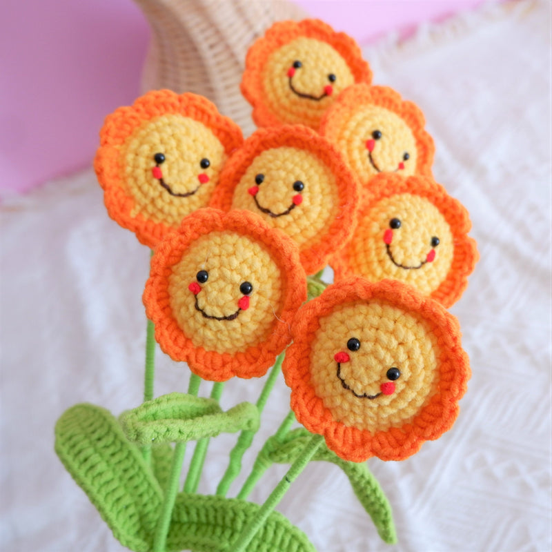 Crochet Flower Bouquet, Smiley Sun Bunch, Crochet Floral Arrangements, Knitted Everlasting Flower, Housewarming Gifts, Mothers Day Gifts