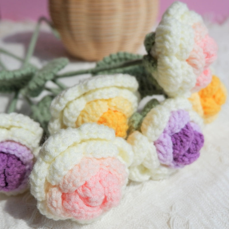 Crochet Roses Bouquet, Gradient Flower Bunch, Crochet Floral Arrangements, Knitted Everlasting Flower, Gift for Her, Mothers Day Gift