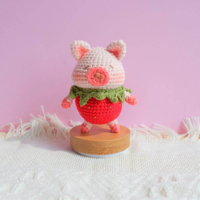 Crochet Piggy Car Dashboard Decor, Strawberry Piggy Car Dashboard Accessory, Kawaii Car Interior Accessory for Women, Boho Animal Car Decor