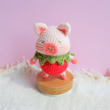 Crochet Piggy Car Dashboard Decor, Strawberry Piggy Car Dashboard Accessory, Kawaii Car Interior Accessory for Women, Boho Animal Car Decor