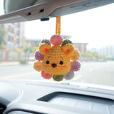 Car Mirror Hanging Charm, Crochet Rainbow Sunflower Bear/Piggy/Bunny Head Car Rear View Mirror Accessory, Kawaii Car Interior Accessory