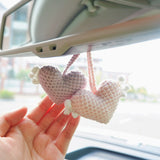 2Pcs Crochet Hearts Wings Car Mirror Accessories, Cute Hearts Car Rear View Mirror Hanging Accessory for Women, Car Interior Decor Boho