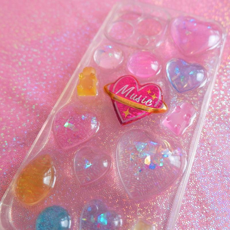 Bling Hearts 3D Phone Case, Resin Phone Case, Cute Glitter iPhone Case, Hearts Phone Case for iPhone XR/11/12/13 Pro Max, OnePlus, Galaxy