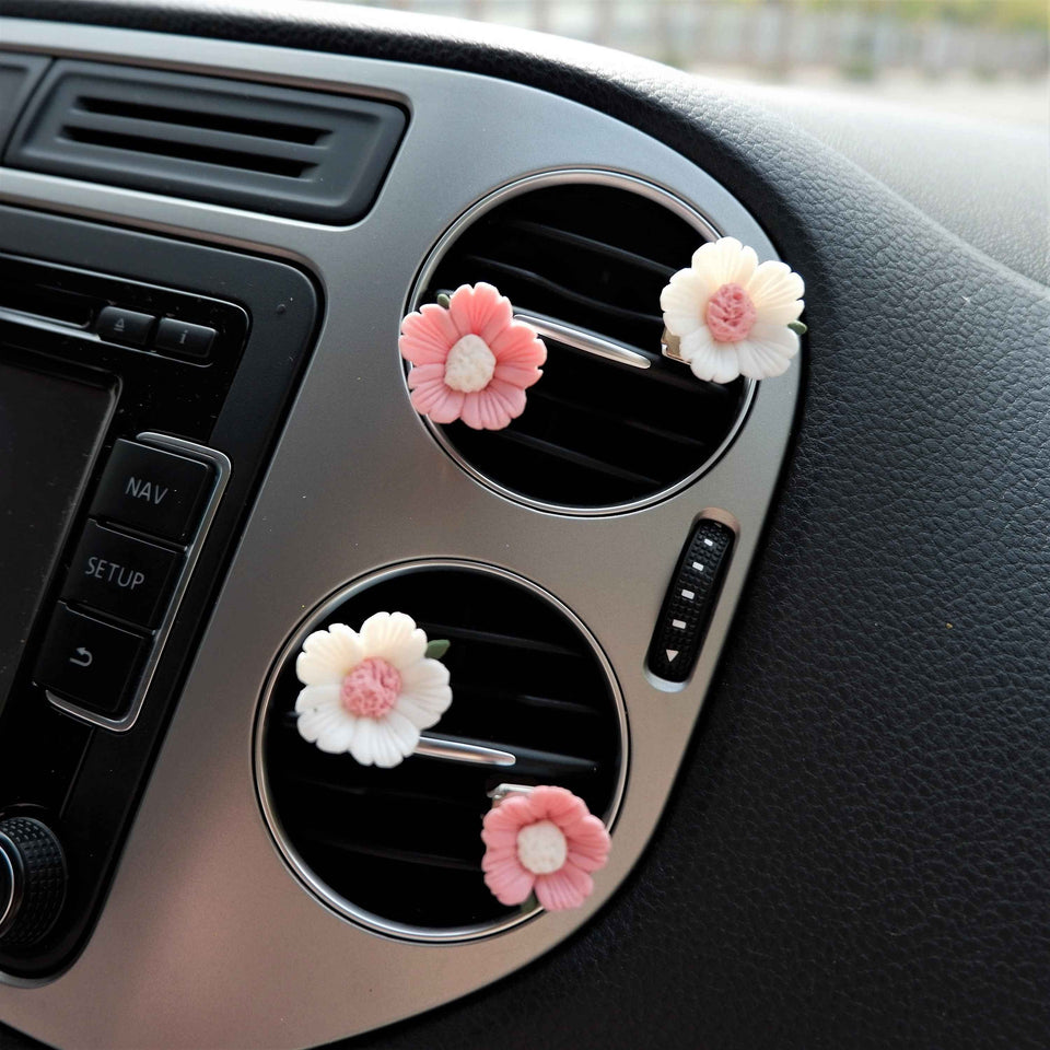 4Pcs clay sakura car vent clips air freshener in pink cherry blossom style