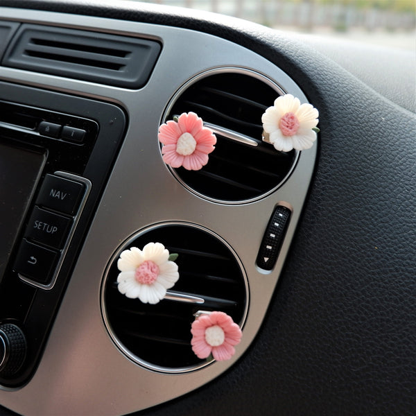 4pcs Car Vent Clips, Clay Flower Car Accessories, Cherry Blossom Car Air Vent Clip, Cute Car Accessory for Women, Flower Magnets for Fridge
