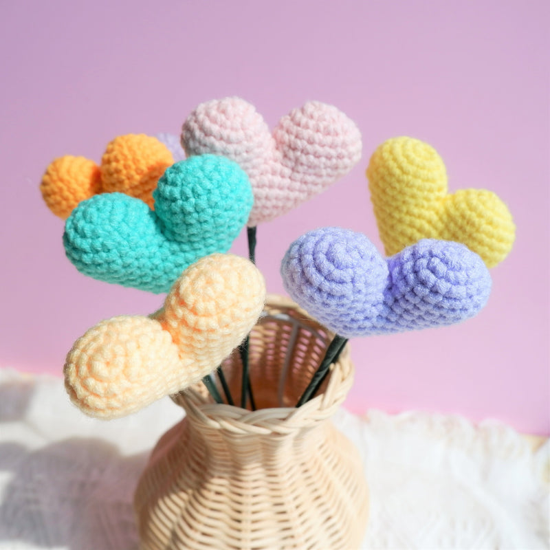 Crochet Hearts Bouquet, Rainbow Hearts Flower Bunch, Crochet Floral Arrangement, Knitted Everlasting Flower, Office Desk Decor, Gift for Her