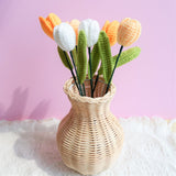 Crochet Tulip Bouquet, Rainbow Tulip Flower Bunch, Crochet Floral Arrangements, Knitted Everlasting Flower, Office Desk Decor, Gift for Her