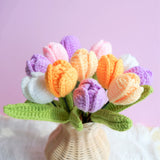 Crochet Tulip Bouquet, Rainbow Tulip Flower Bunch, Crochet Floral Arrangements, Knitted Everlasting Flower, Office Desk Decor, Gift for Her