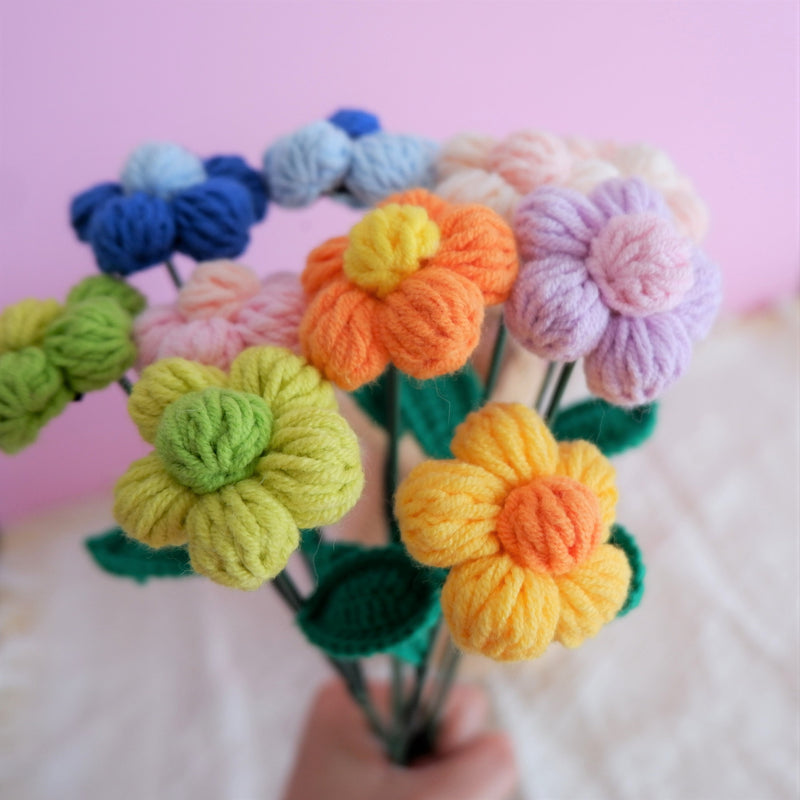 Crochet Fluffy Flower Bouquet, Rainbow Flower Bunch, Crochet Floral Arrangements, Knitted Everlasting Flower, Housewarming Gifts