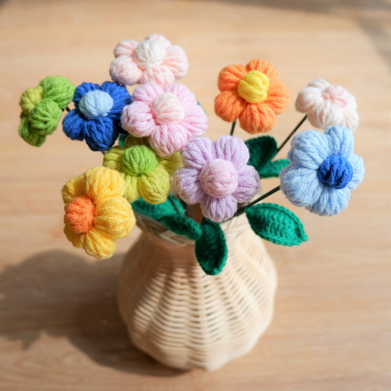 Crochet Fluffy Flower Bouquet, Rainbow Flower Bunch, Crochet Floral Arrangements, Knitted Everlasting Flower, Housewarming Gifts