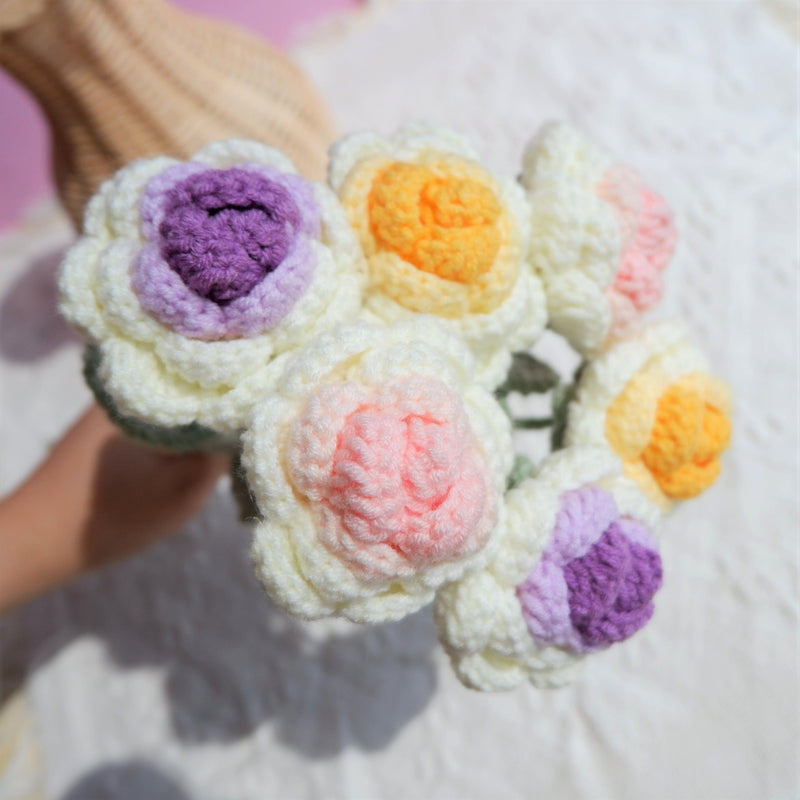 Crochet Roses Bouquet, Gradient Flower Bunch, Crochet Floral Arrangements, Knitted Everlasting Flower, Gift for Her, Mothers Day Gift