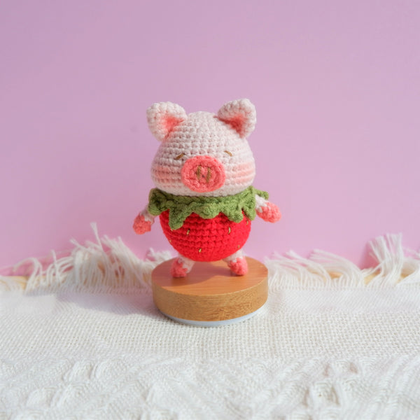 Crochet Piggy Car Dashboard Decor, Strawberry Piggy Car Dashboard Accessory, Kawaii Car Interior Accessory for Women, Boho Animal Car Decor