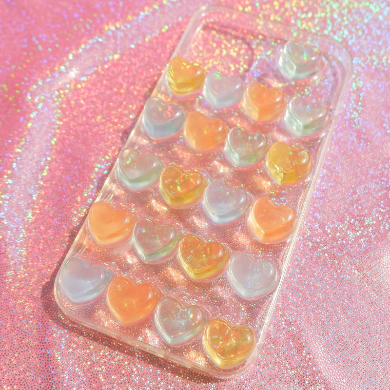 Glitter Resin Phone Case, Sparkle Phone Case, Bling 3D Phone Case, Rainbow Hearts Phone Case for iPhone XR/11/12/13 Pro Max, OnePlus, Galaxy