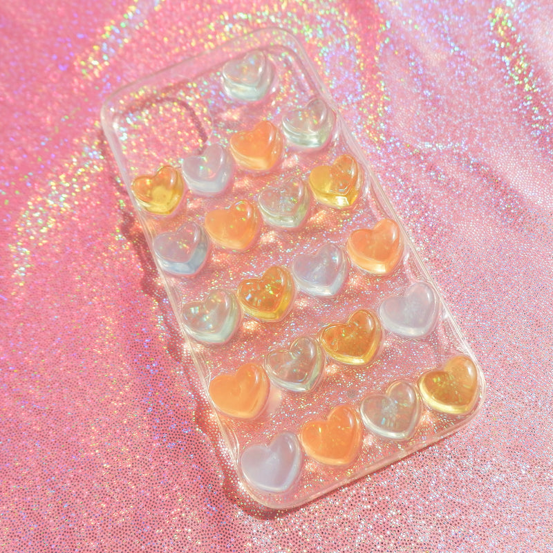 Glitter Resin Phone Case, Sparkle Phone Case, Bling 3D Phone Case, Rainbow Hearts Phone Case for iPhone XR/11/12/13 Pro Max, OnePlus, Galaxy