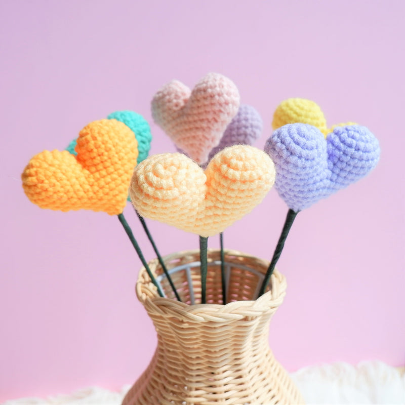 Crochet Hearts Bouquet, Rainbow Hearts Flower Bunch, Crochet Floral Arrangement, Knitted Everlasting Flower, Office Desk Decor, Gift for Her