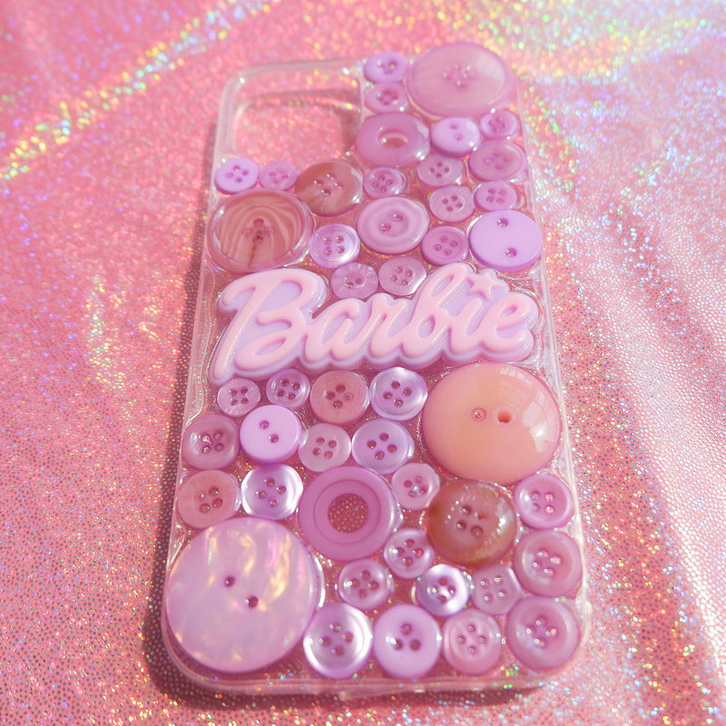 Resin Button Phone Case, Purple Barbie Phone Case, Handmade 3D Phone Case, Cute Phone Case for iPhone XR/11/12/13 Pro Max, OnePlus, Galaxy