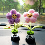 Crochet Smiley Waffle Flower Car Dashboard Bobblehead Decor, Cute Car Accessories Interior for Women, Boho Car Air Freshener, Mothers Day