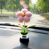 Crochet Smiley Waffle Flower Car Dashboard Bobblehead Decor, Cute Car Accessories Interior for Women, Boho Car Air Freshener, Mothers Day