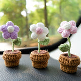 3pcs/2Pcs Mini Daisy Flower Car Accessories, Crochet Fluffy Flower Car Dashboard Decor, Boho Mini Potted Plant Car Interior Accessory