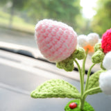 Cute Strawberry Car Interior Accessories, Crochet Strawberry & Daisy Car Dashboard Decor, Car Air Freshener, Boho Car Bobblehead Accessory