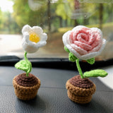 3pcs/2Pcs Mini Rose/Lily of the Valley Car Interior Accessories, Boho Gradient Rose Car Dashboard Decor, Cute Crochet Mini Potted Plant