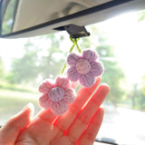 2Pcs Crochet Fluffy Flower Car Hanging Accessories, Cute Pastel Daisy Car Mirror Hanging Accessory for Women, Car Interior Decor Boho