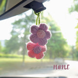 2Pcs Crochet Fluffy Flower Car Hanging Accessories, Cute Pastel Daisy Car Mirror Hanging Accessory for Women, Car Interior Decor Boho