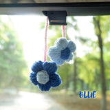 2Pcs Crochet Fluffy Flower Car Hanging Accessories, Cute Pastel Daisy Car Mirror Hanging Accessory for Women, Car Interior Decor Boho