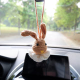 Crochet Bunny Head Car Hanging Accessory, Kawaii Brown Gentle Bunny Car Mirror Hanging Accessory, Cute Car Interior Decor for Women/Teens