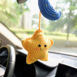 Crochet Smiley Star & Moon Car Mirror Hanging Accessories, Car Rear View Mirror Accessories, Cute Car Accessories Interior, Car Mirror Charm