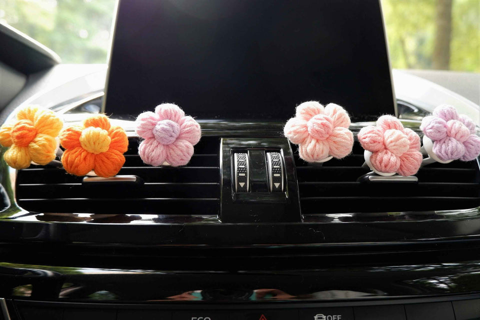 Handmade fluffy flower vent accessory for cute car fragrance