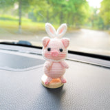 Crochet Piggy Car Dashboard Decor, Piggy with Bunny Ears Car Dashboard Accessory, Kawaii Car Interior Accessory  for Women, Gift for Her