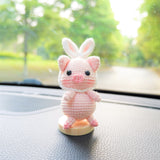 Crochet Piggy Car Dashboard Decor, Piggy with Bunny Ears Car Dashboard Accessory, Kawaii Car Interior Accessory  for Women, Gift for Her