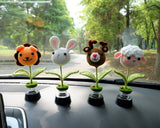 Crochet Animals Car Dashboard Decor, Cute Bobblehead Lion/Bunny/Deer/Sheep Car Interior Accessory for Women/Teens, Boho Car Air Freshener