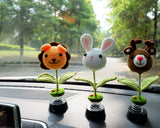 Crochet Animals Car Dashboard Decor, Cute Bobblehead Lion/Bunny/Deer/Sheep Car Interior Accessory for Women/Teens, Boho Car Air Freshener