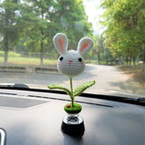 Crochet Animals Car Dashboard Decor, Cute Bobblehead Lion/Bunny/Deer/Sheep Car Interior Accessory for Women/Teens, Boho Car Air Freshener