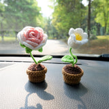 3pcs/2Pcs Mini Rose/Lily of the Valley Car Interior Accessories, Boho Gradient Rose Car Dashboard Decor, Cute Crochet Mini Potted Plant