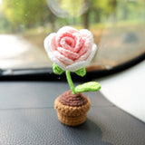 3pcs/2Pcs Mini Rose/Lily of the Valley Car Interior Accessories, Boho Gradient Rose Car Dashboard Decor, Cute Crochet Mini Potted Plant