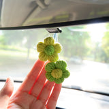 2Pcs Crochet Fluffy Flower Car Hanging Accessories, Cute Pastel Daisy Car Mirror Hanging Accessory for Women, Car Interior Decor Boho